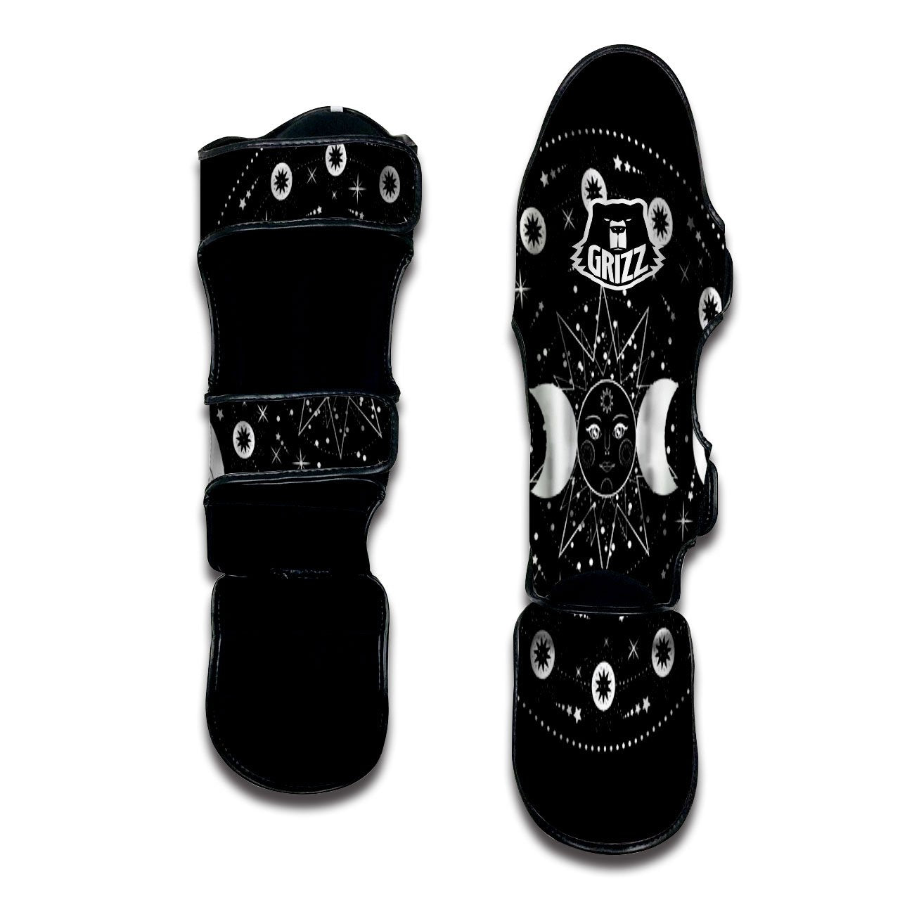 Wicca Magical White And Black Print Muay Thai Shin Guards-grizzshop