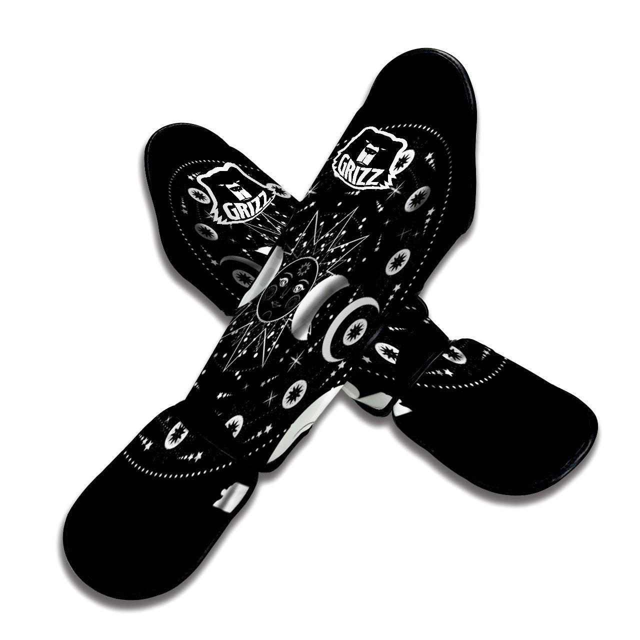 Wicca Magical White And Black Print Muay Thai Shin Guards-grizzshop