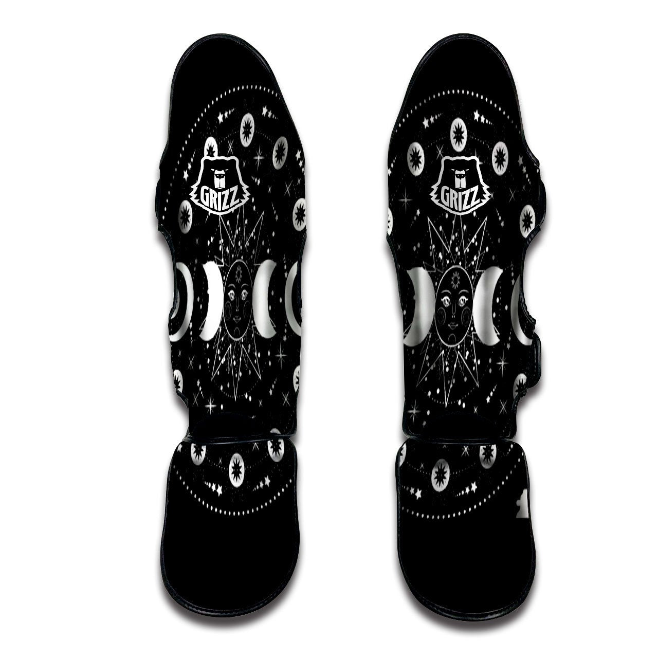 Wicca Magical White And Black Print Muay Thai Shin Guards-grizzshop