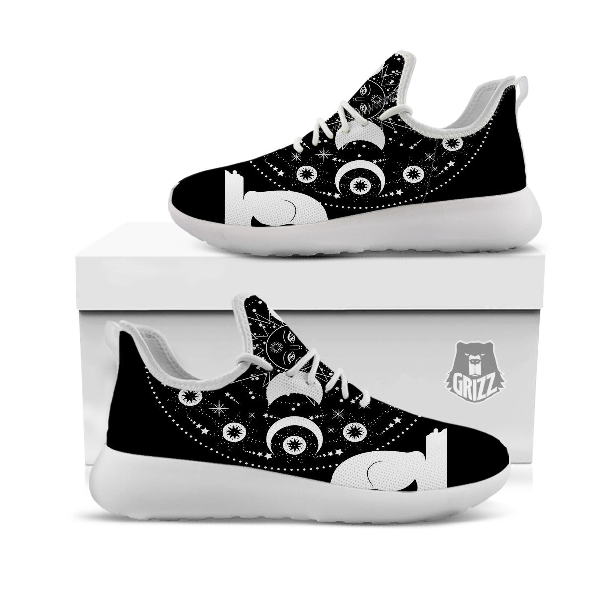 Wicca Magical White And Black Print White Athletic Shoes-grizzshop