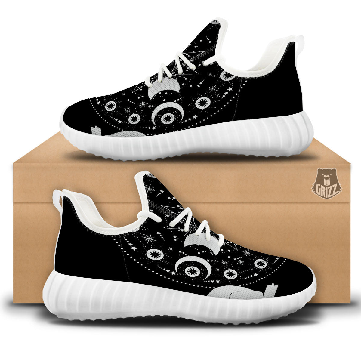 Wicca Magical White And Black Print White Walking Shoes-grizzshop
