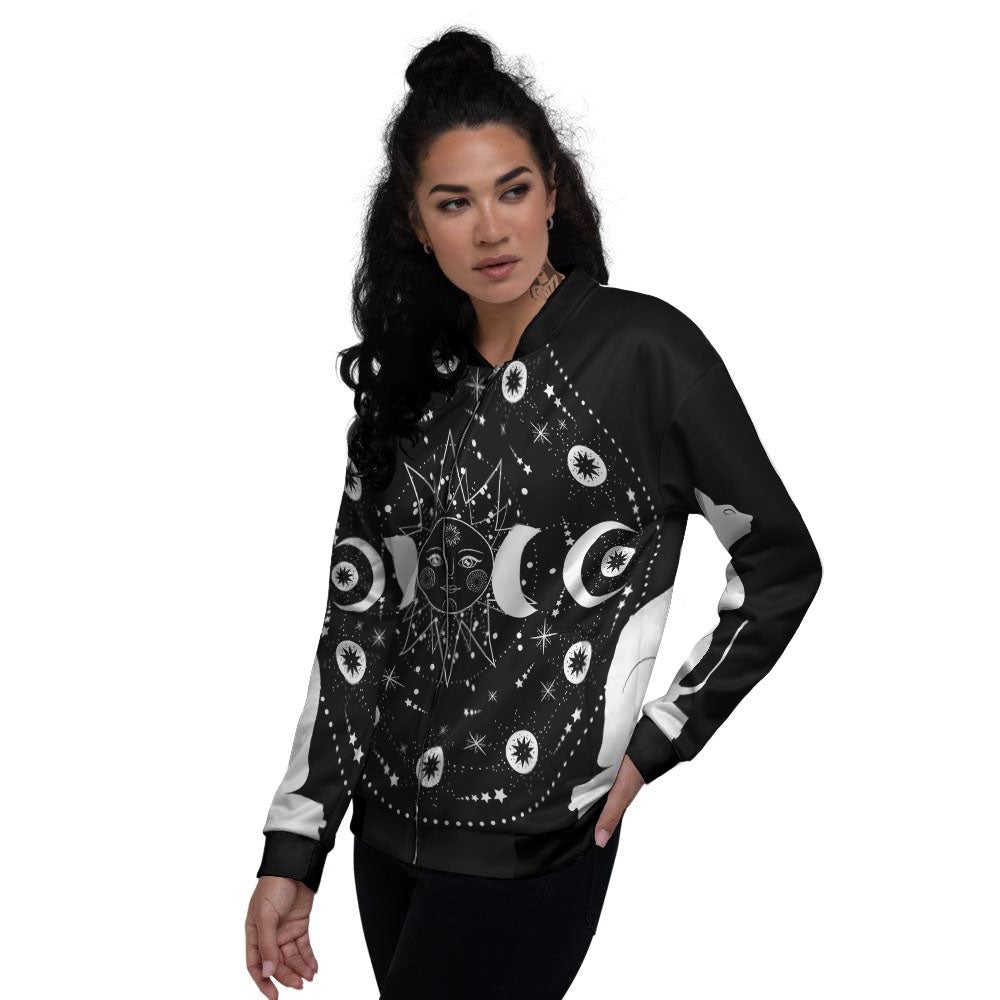 Wicca Magical White And Black Print Women's Bomber Jacket-grizzshop