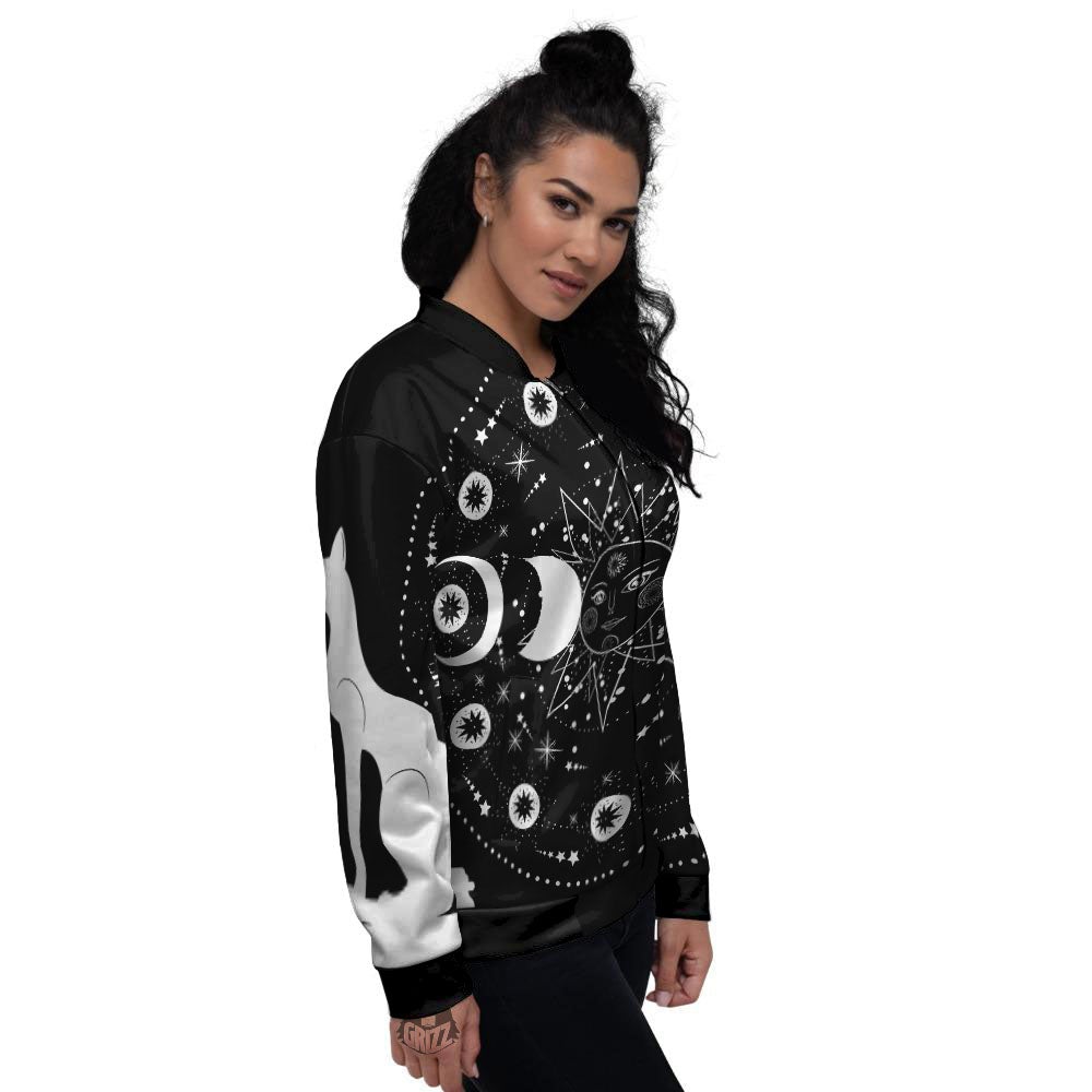 Wicca Magical White And Black Print Women's Bomber Jacket-grizzshop