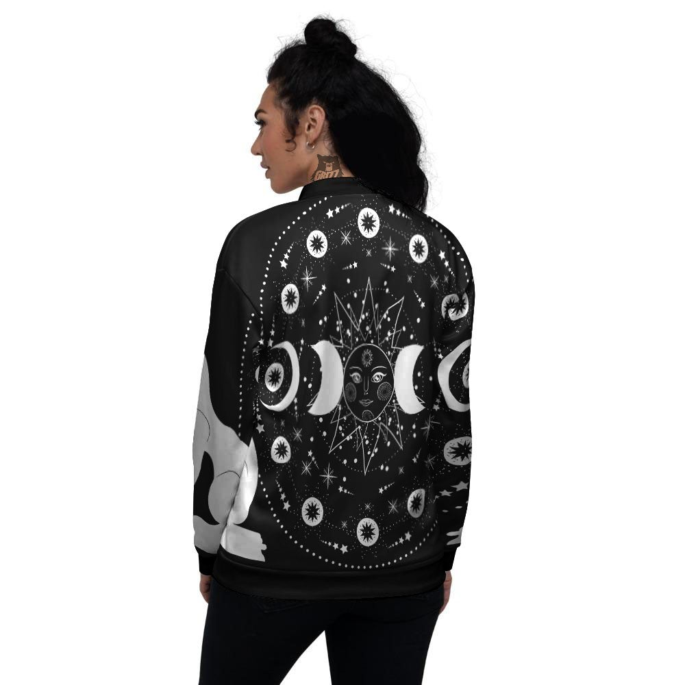 Wicca Magical White And Black Print Women's Bomber Jacket-grizzshop