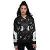 Wicca Magical White And Black Print Women's Bomber Jacket-grizzshop