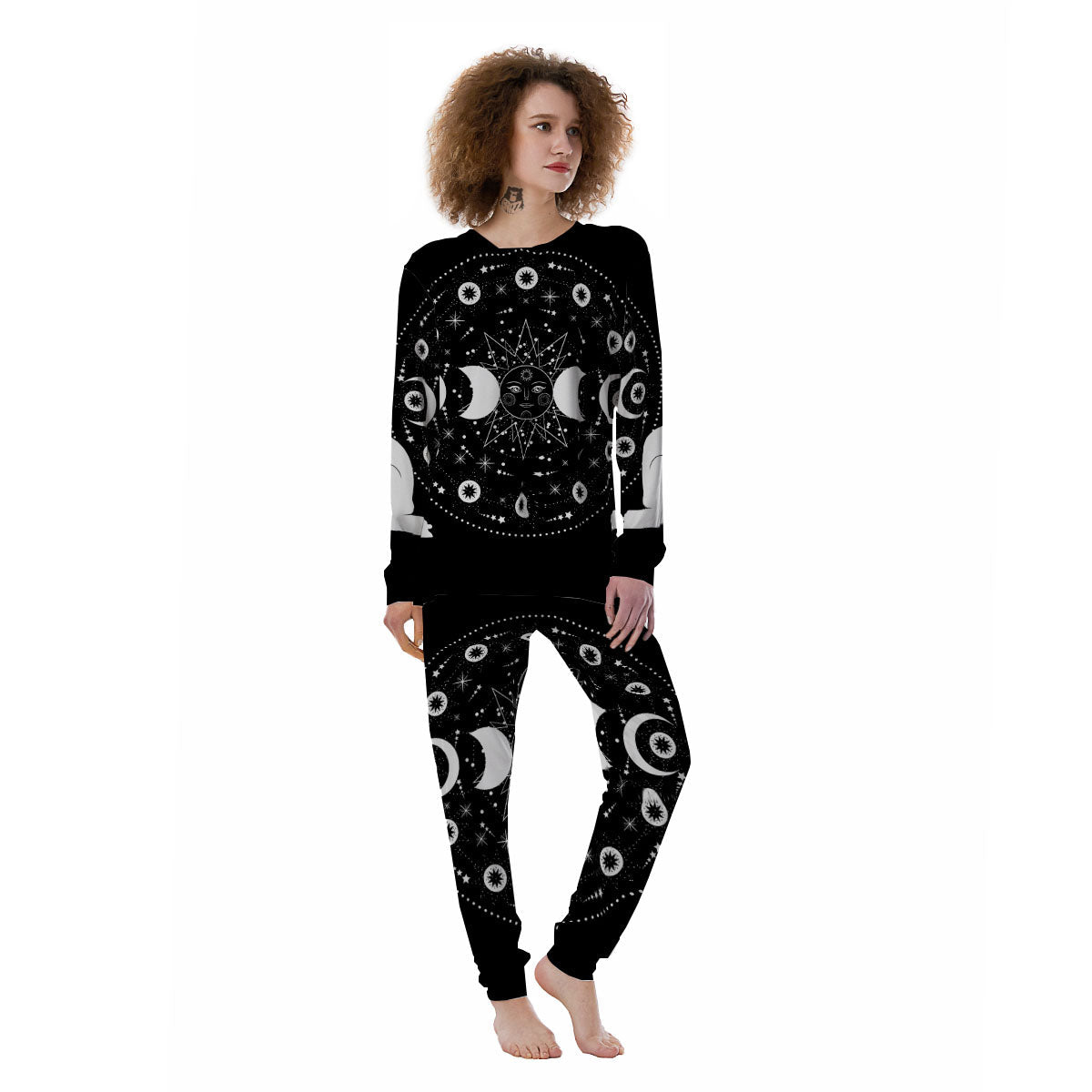 Wicca Magical White And Black Print Women's Pajamas-grizzshop