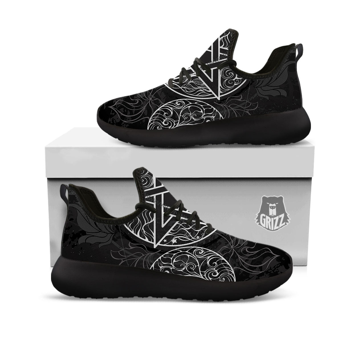 Wicca Pentagram White And Black Print Black Athletic Shoes-grizzshop