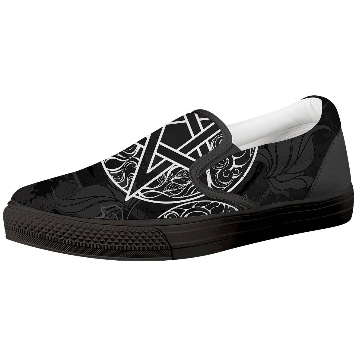 Wicca Pentagram White And Black Print Black Slip On Shoes-grizzshop