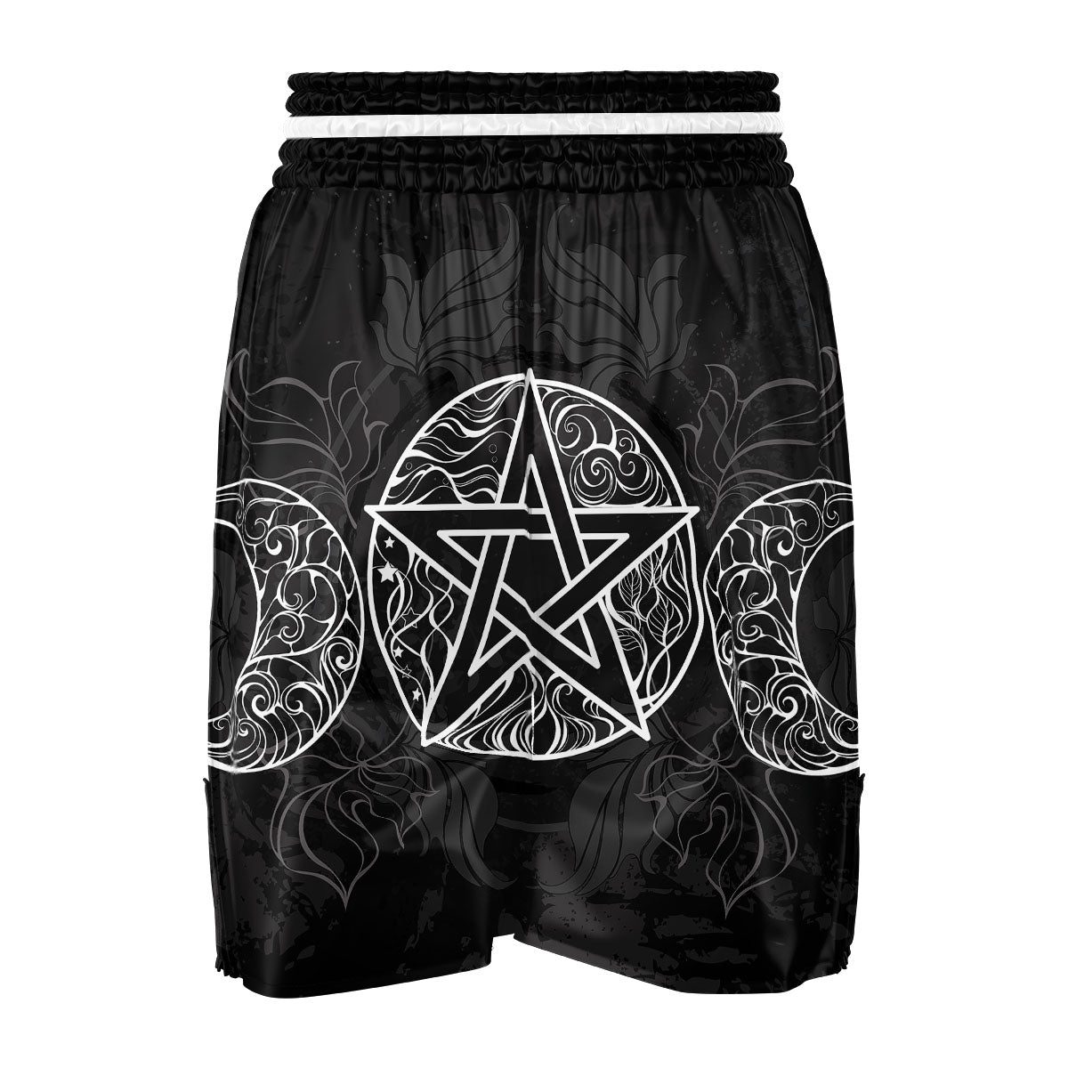 Wicca Pentagram White And Black Print Boxing Shorts-grizzshop