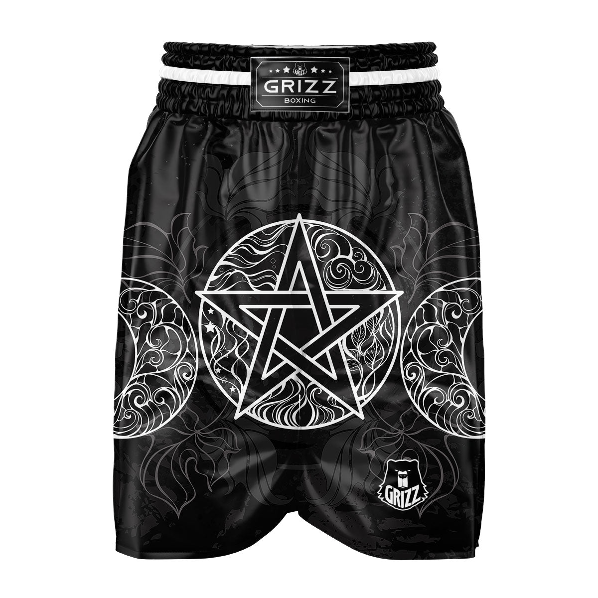 Wicca Pentagram White And Black Print Boxing Shorts-grizzshop