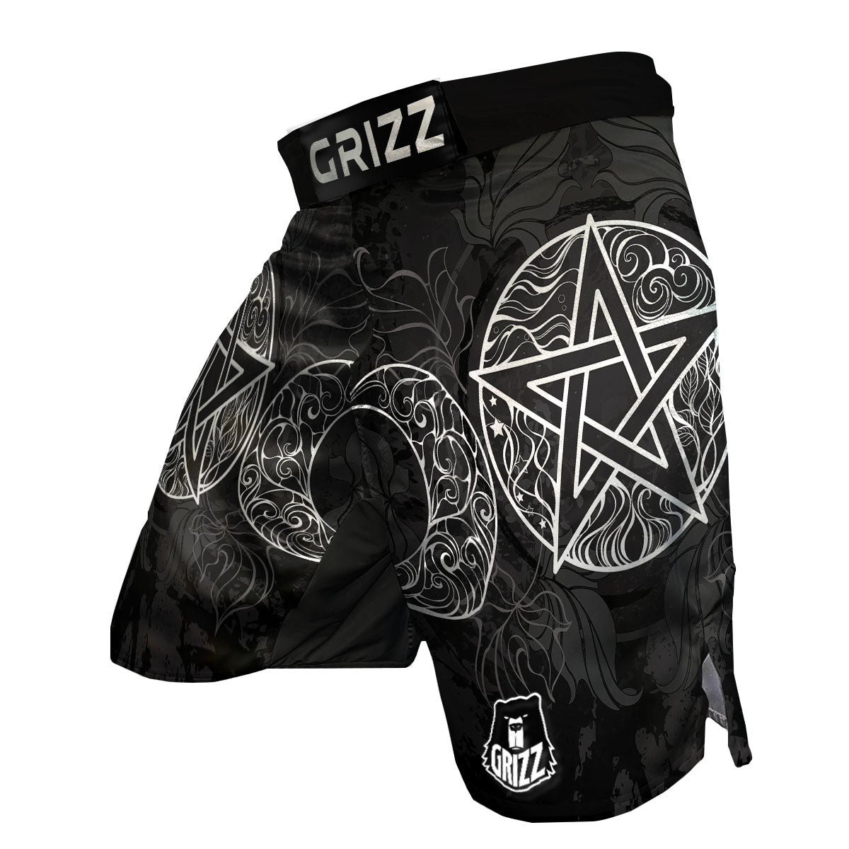 Wicca Pentagram White And Black Print MMA Shorts-grizzshop