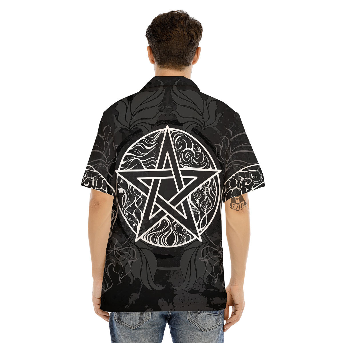 Wicca Pentagram White And Black Print Men's Hawaiian Shirt-grizzshop