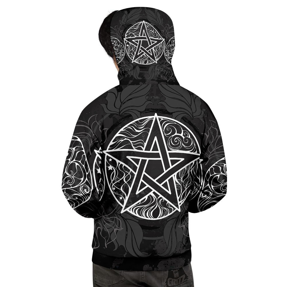 Wicca Pentagram White And Black Print Men's Hoodie-grizzshop