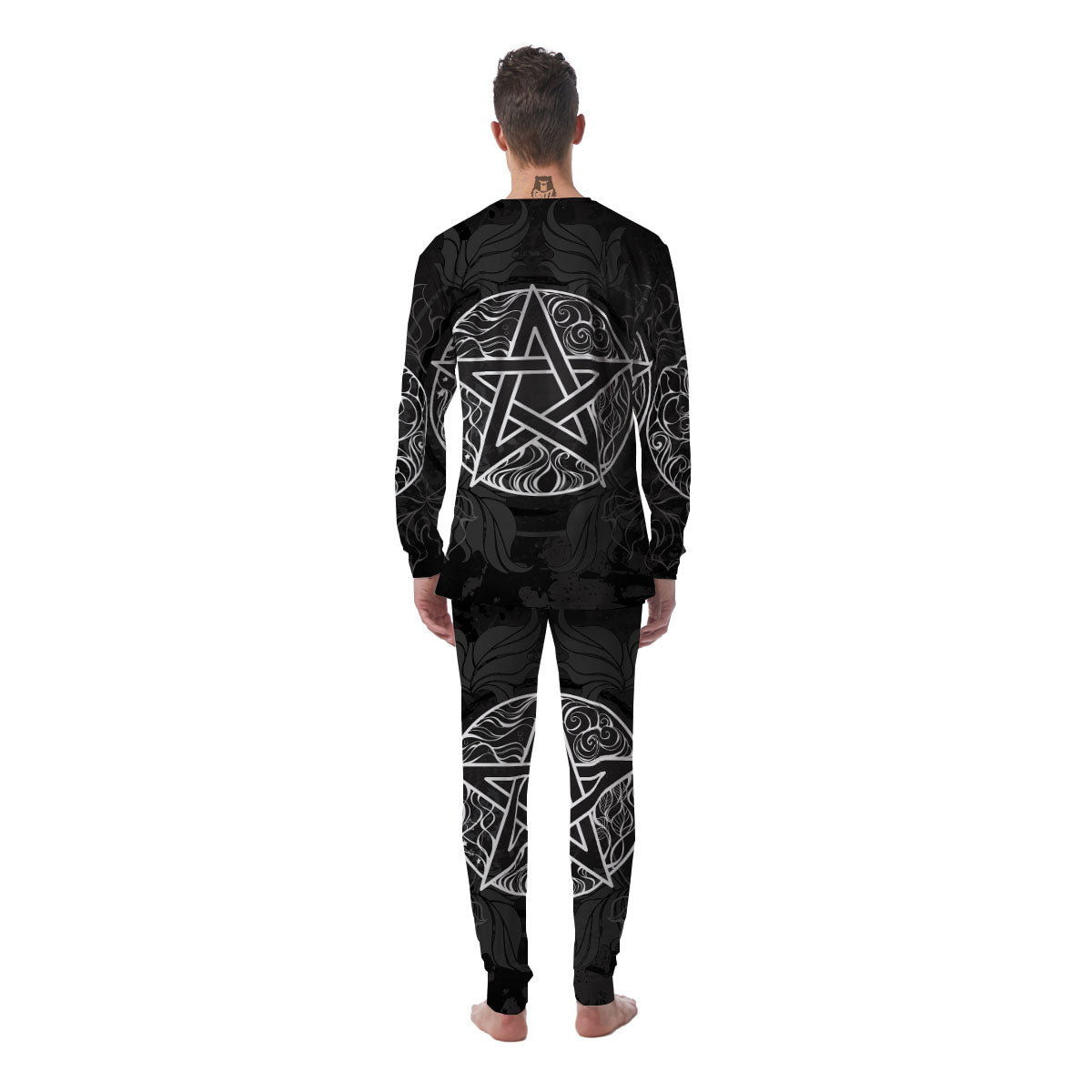 Wicca Pentagram White And Black Print Men's Pajamas-grizzshop
