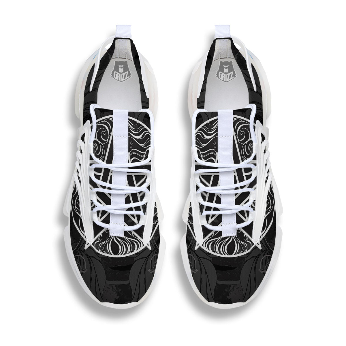 Wicca Pentagram White And Black Print White Gym Shoes-grizzshop