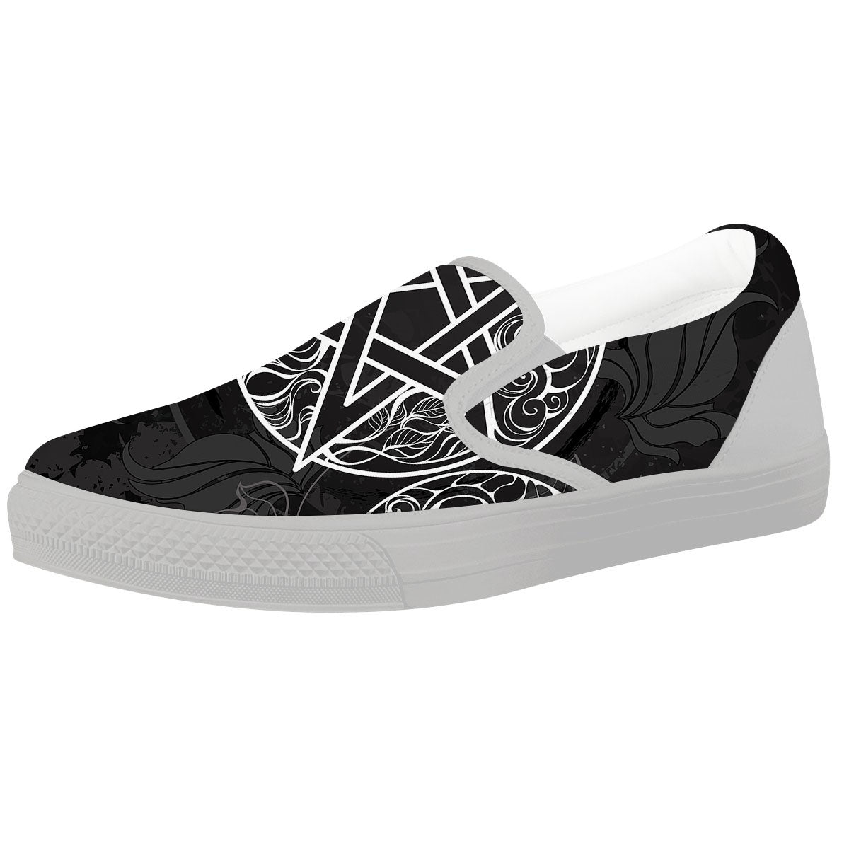 Wicca Pentagram White And Black Print White Slip On Shoes-grizzshop
