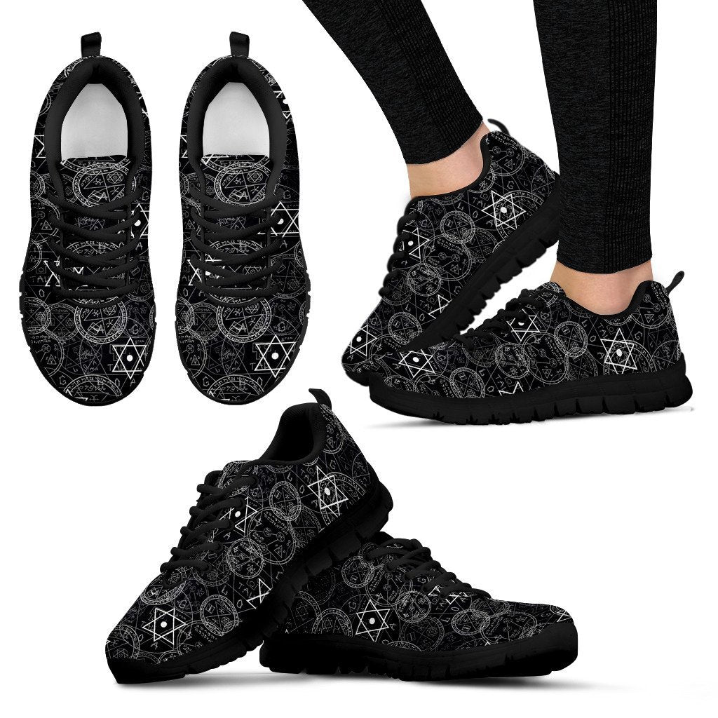 Wiccan Gothic Witch Pagan Pattern Print Black Sneaker Shoes For Men Women-grizzshop