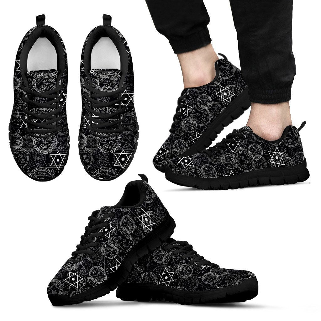 Wiccan Gothic Witch Pagan Pattern Print Black Sneaker Shoes For Men Women-grizzshop