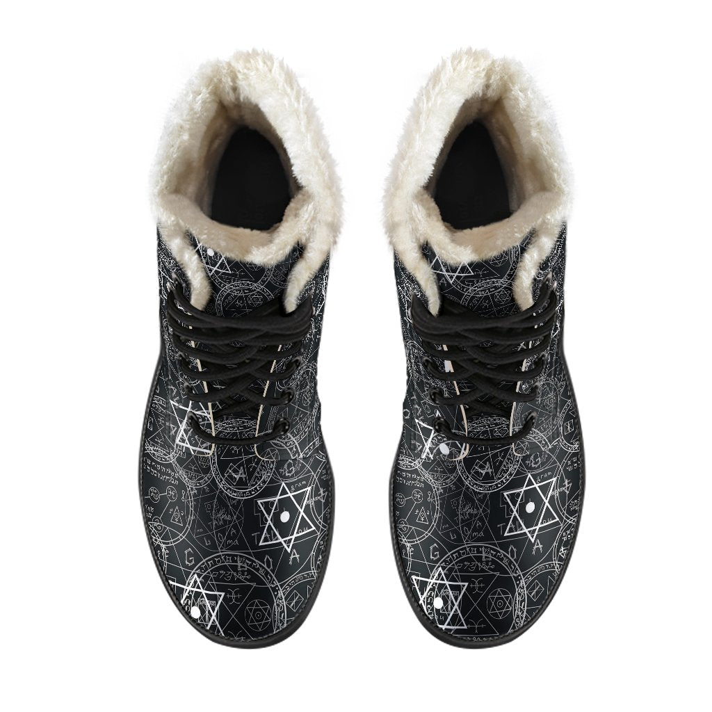 Wiccan Gothic Witch Pagan Pattern Print Comfy Winter Boots-grizzshop