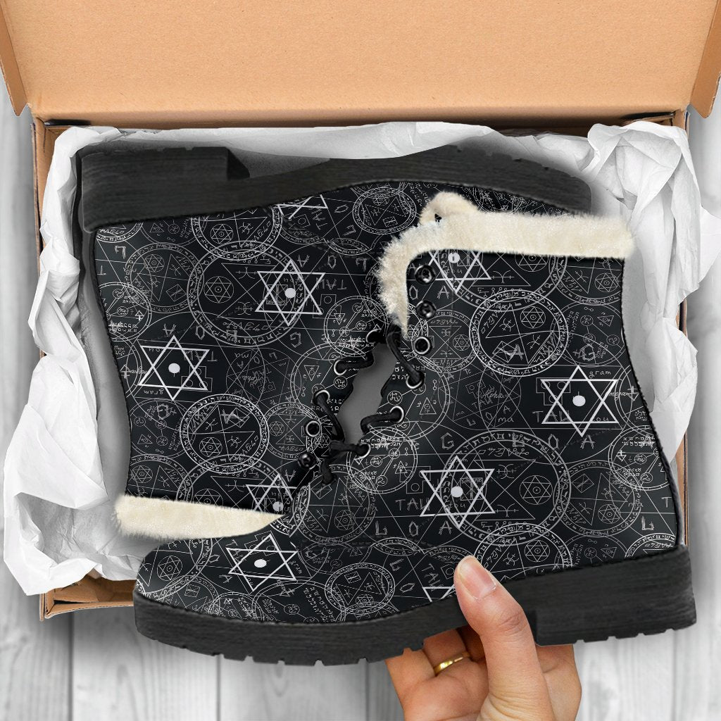 Wiccan Gothic Witch Pagan Pattern Print Comfy Winter Boots-grizzshop