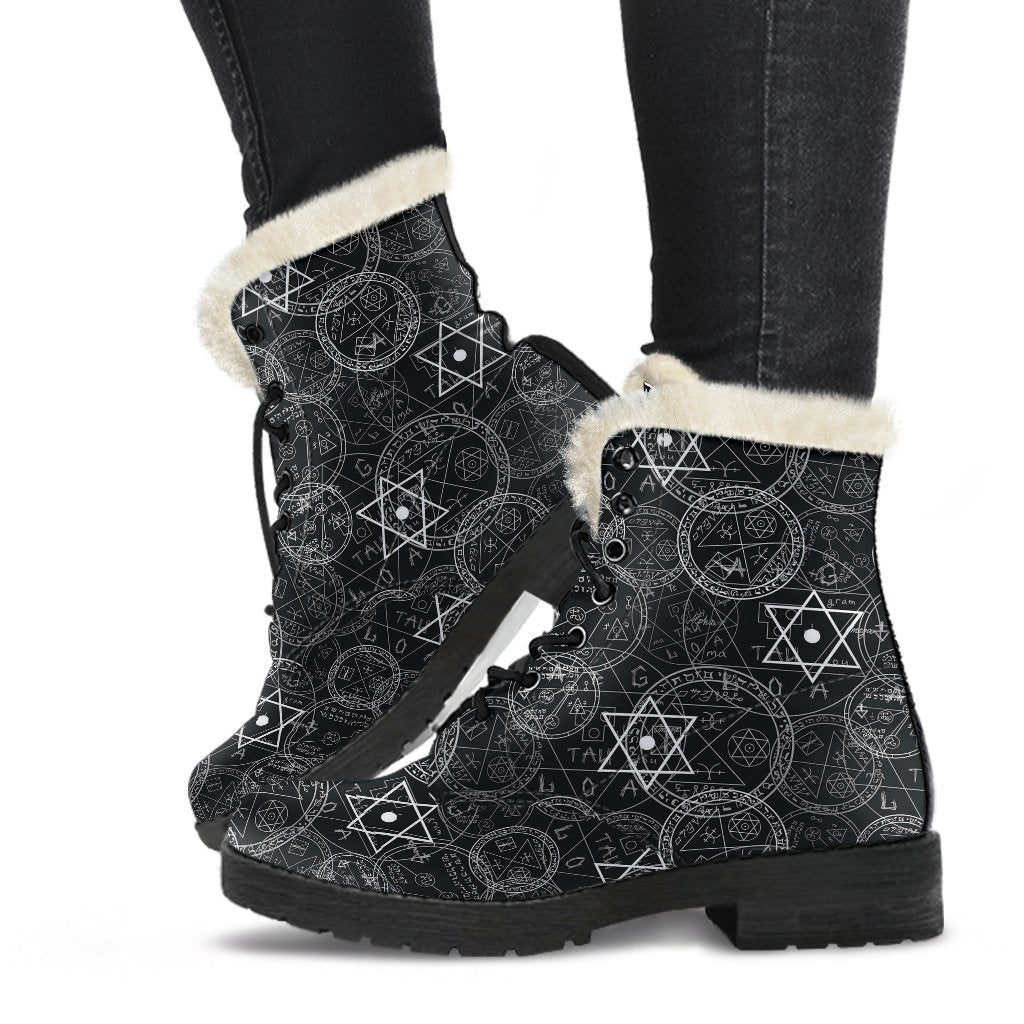 Wiccan Gothic Witch Pagan Pattern Print Comfy Winter Boots-grizzshop