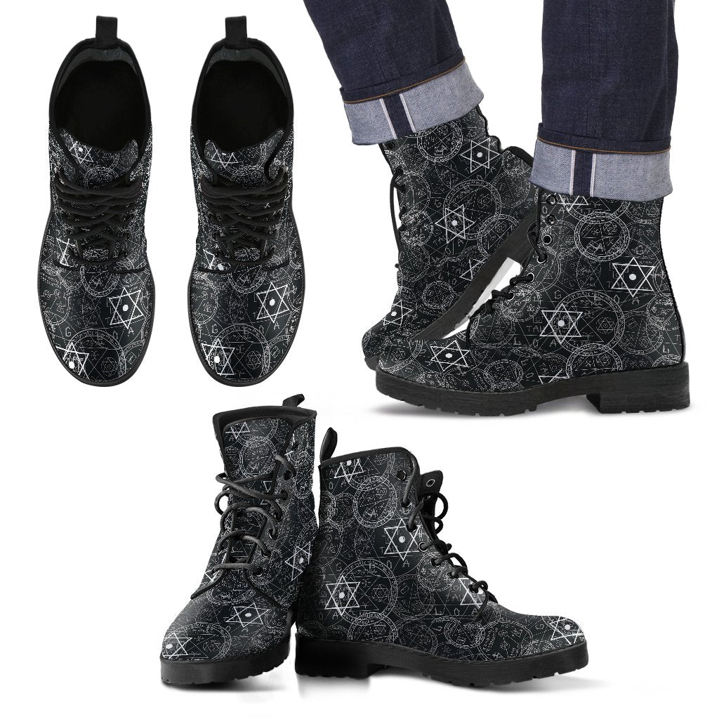 Wiccan Gothic Witch Pagan Pattern Print Men Women Leather Boots-grizzshop