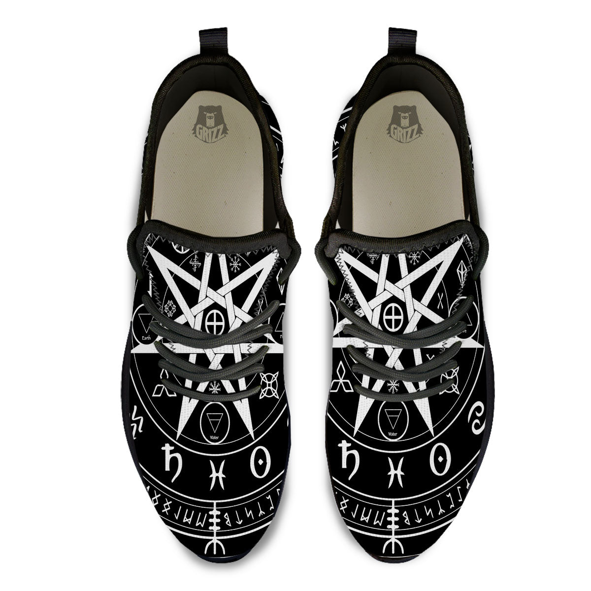 Wiccan Mystic White And Black Print Black Athletic Shoes-grizzshop