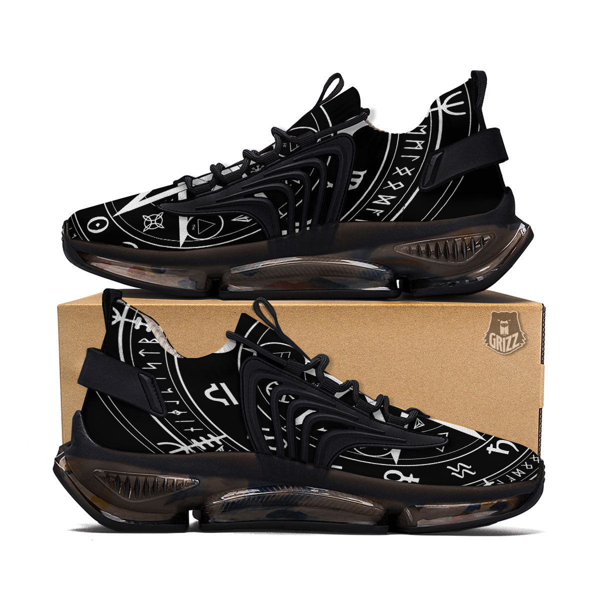 Wiccan Mystic White And Black Print Black Gym Shoes-grizzshop