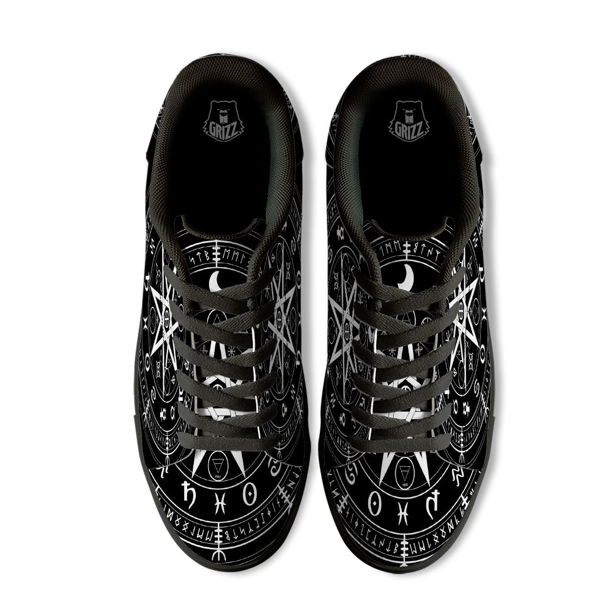 Wiccan Mystic White And Black Print Black Low Top Sneakers-grizzshop