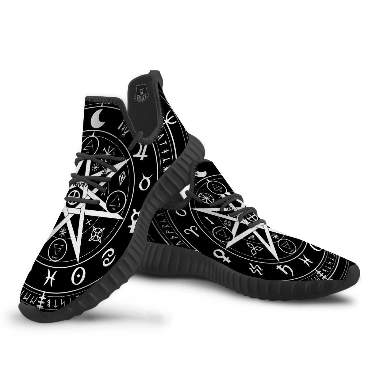 Wiccan Mystic White And Black Print Black Walking Shoes-grizzshop