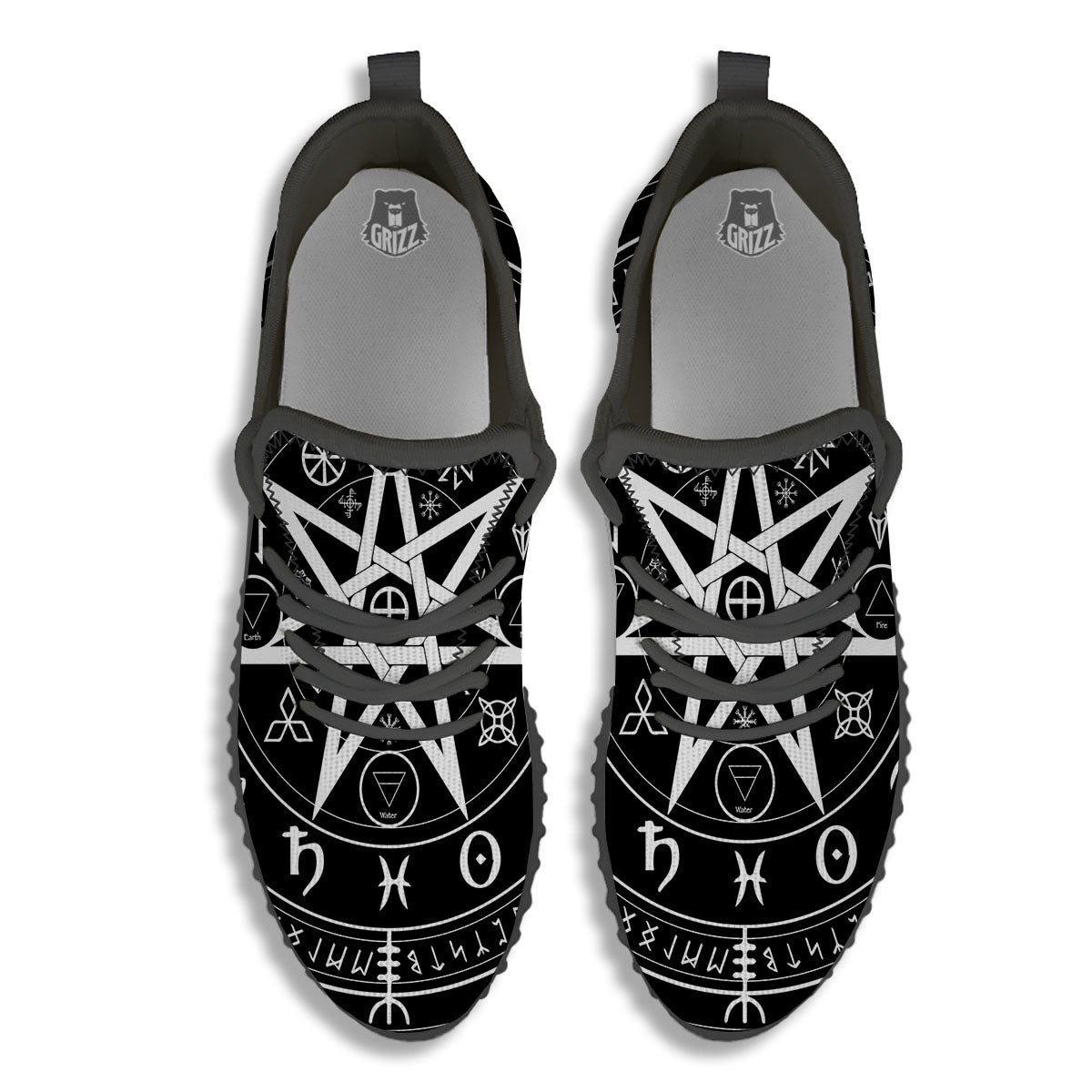 Wiccan Mystic White And Black Print Black Walking Shoes-grizzshop