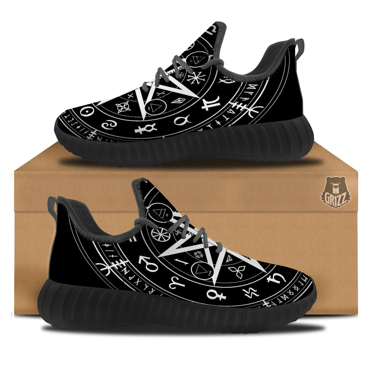 Wiccan Mystic White And Black Print Black Walking Shoes-grizzshop
