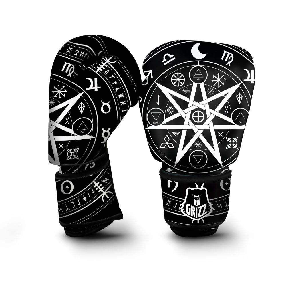 Wiccan Mystic White And Black Print Boxing Gloves-grizzshop