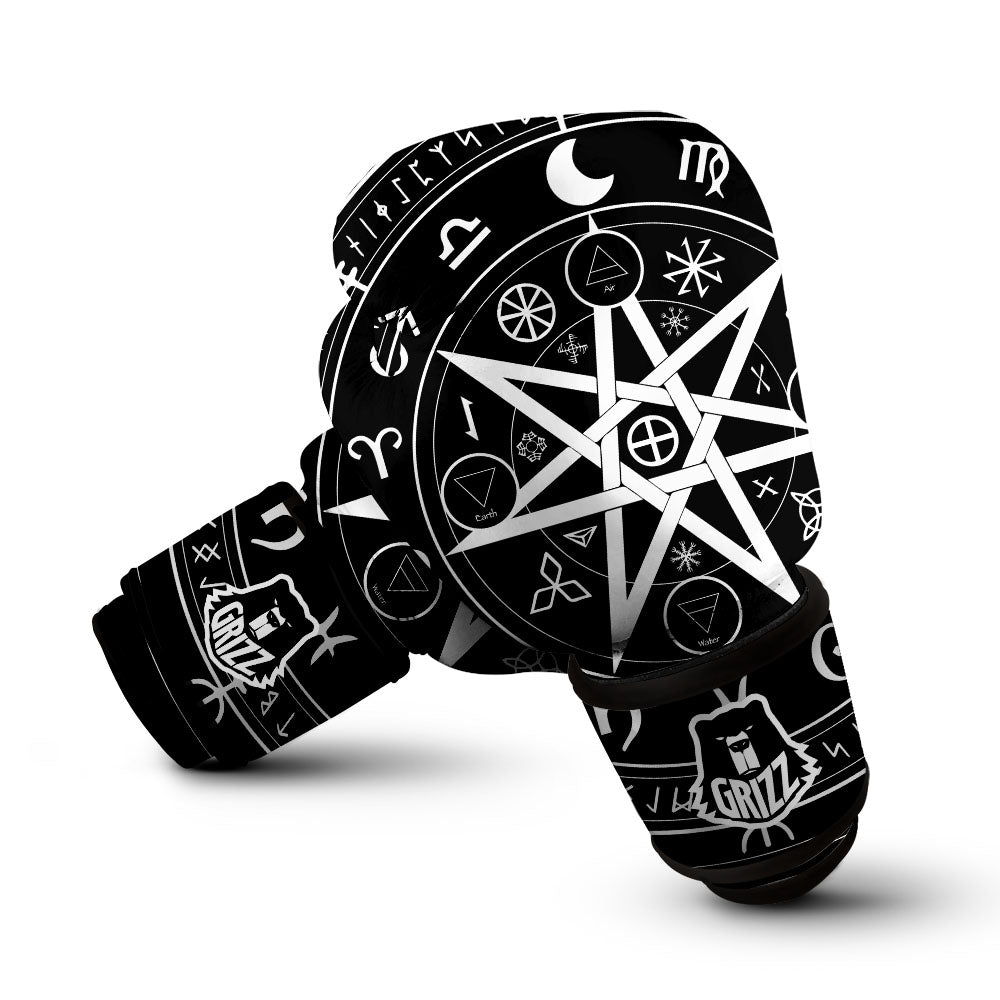 Wiccan Mystic White And Black Print Boxing Gloves-grizzshop