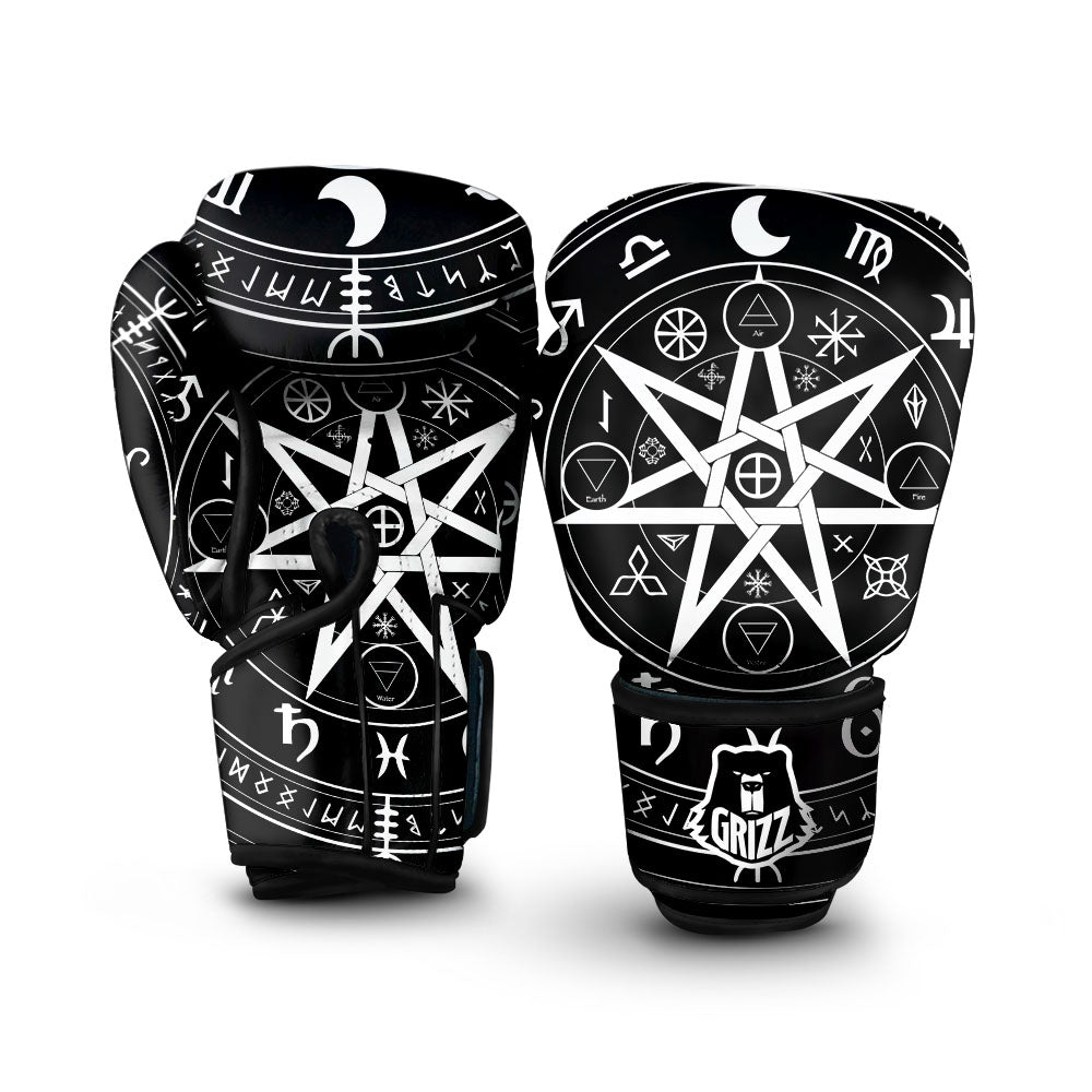 Wiccan Mystic White And Black Print Boxing Gloves-grizzshop