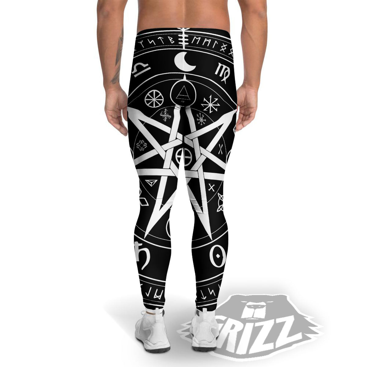 Wiccan Mystic White And Black Print Men's Leggings-grizzshop