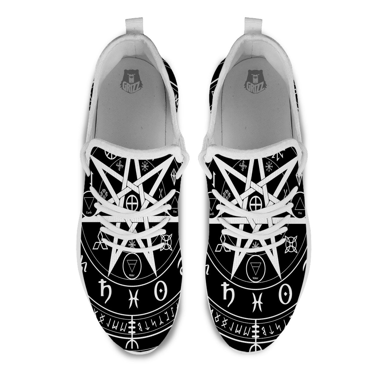 Wiccan Mystic White And Black Print White Athletic Shoes-grizzshop