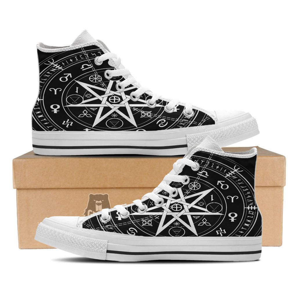 Wiccan Mystic White And Black Print White High Top Shoes-grizzshop