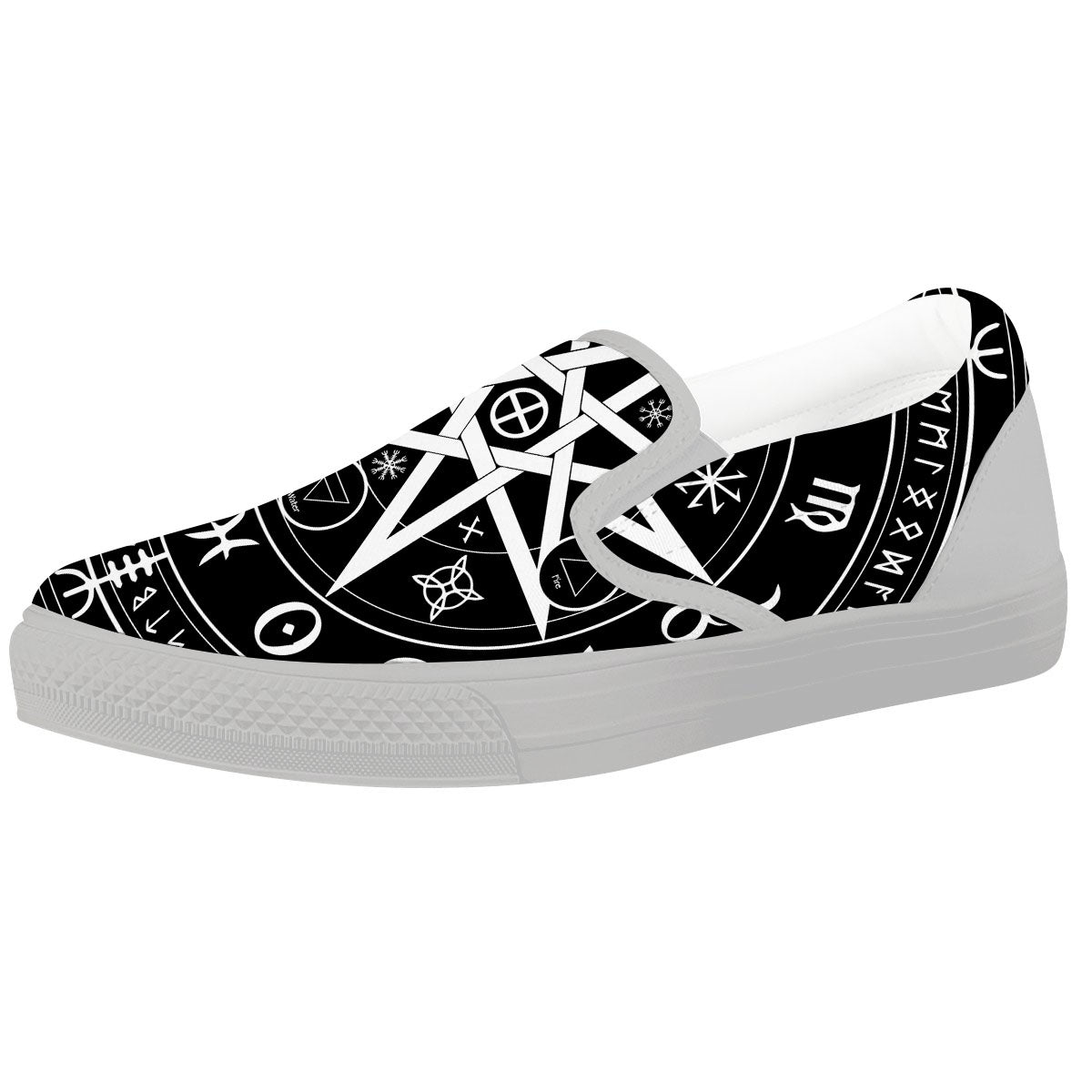 Wiccan Mystic White And Black Print White Slip On Shoes-grizzshop