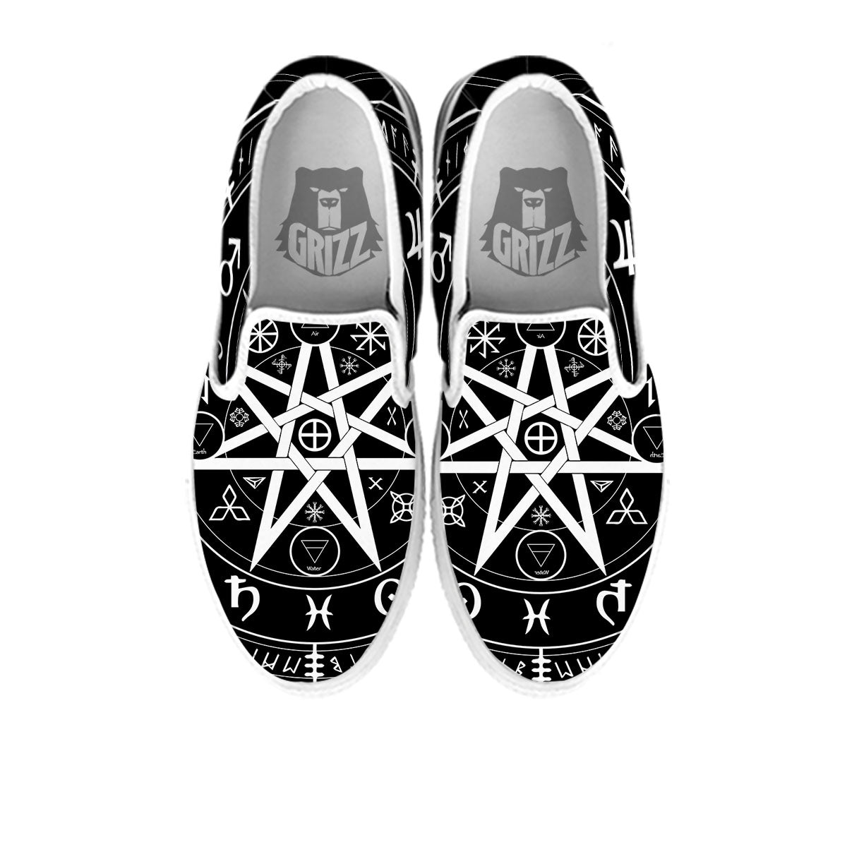 Wiccan Mystic White And Black Print White Slip On Shoes-grizzshop