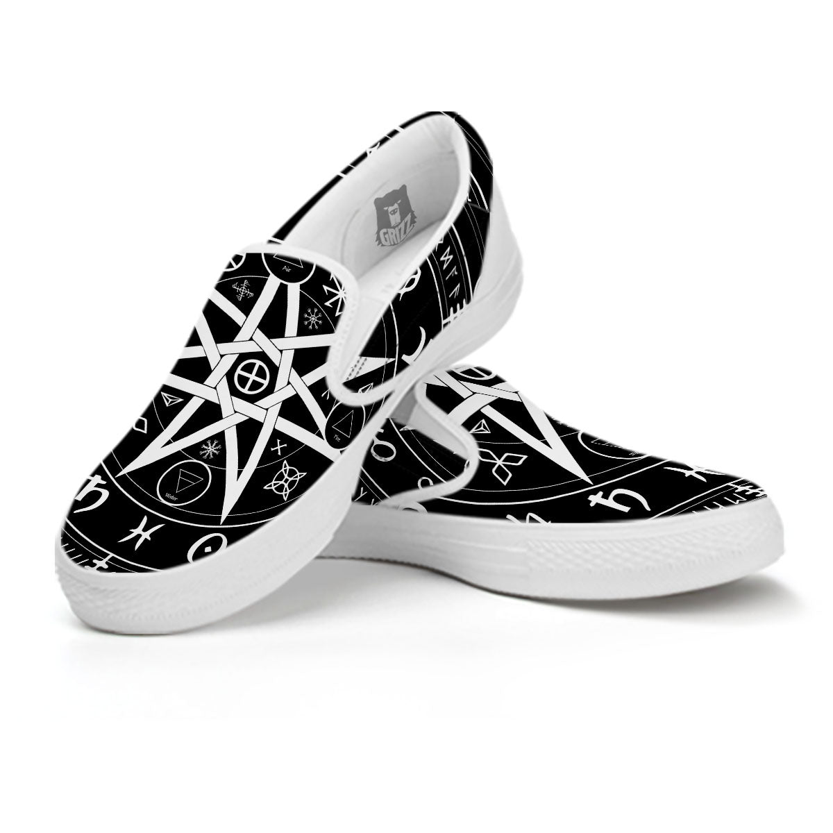Wiccan Mystic White And Black Print White Slip On Shoes-grizzshop