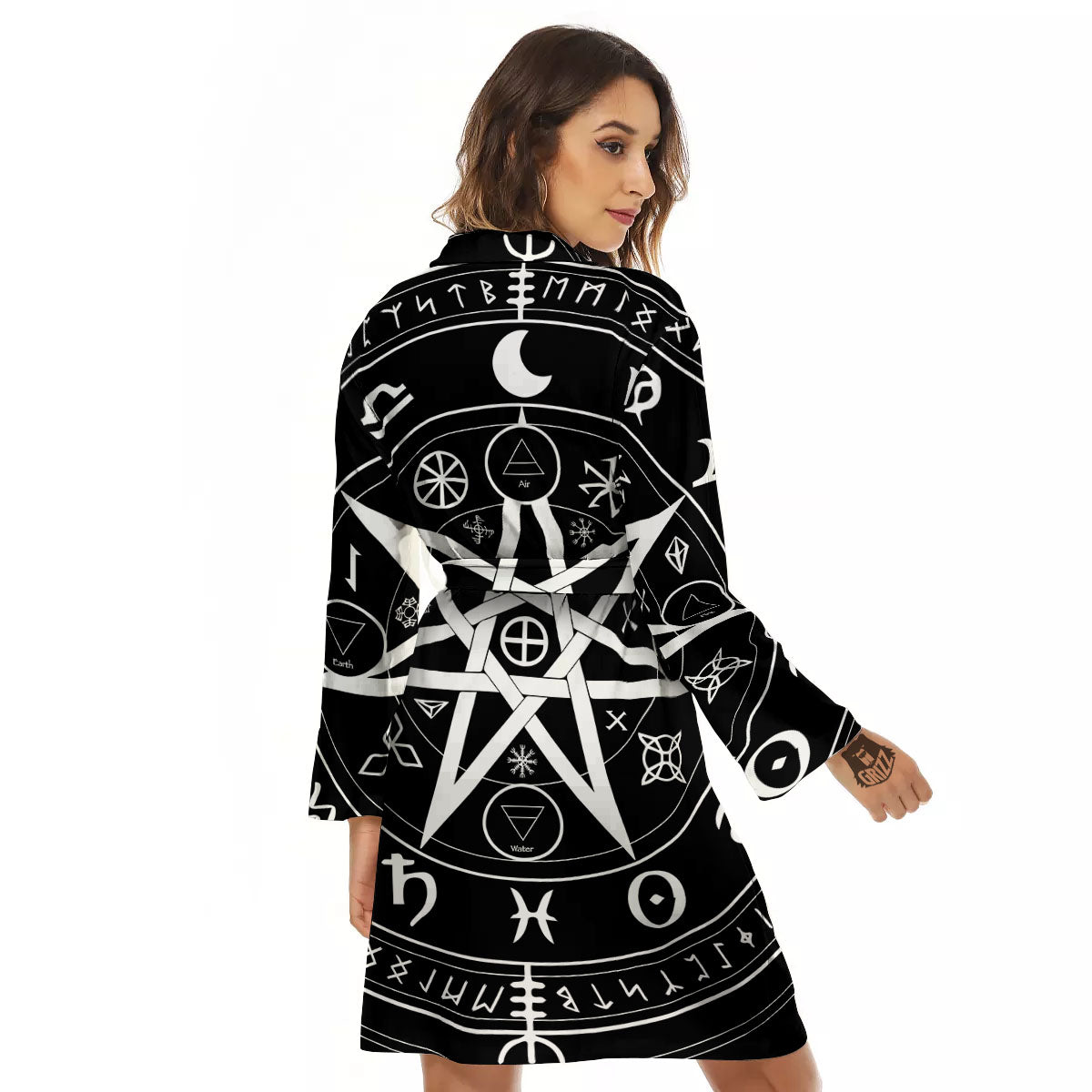 Wiccan Mystic White And Black Print Women's Robe-grizzshop