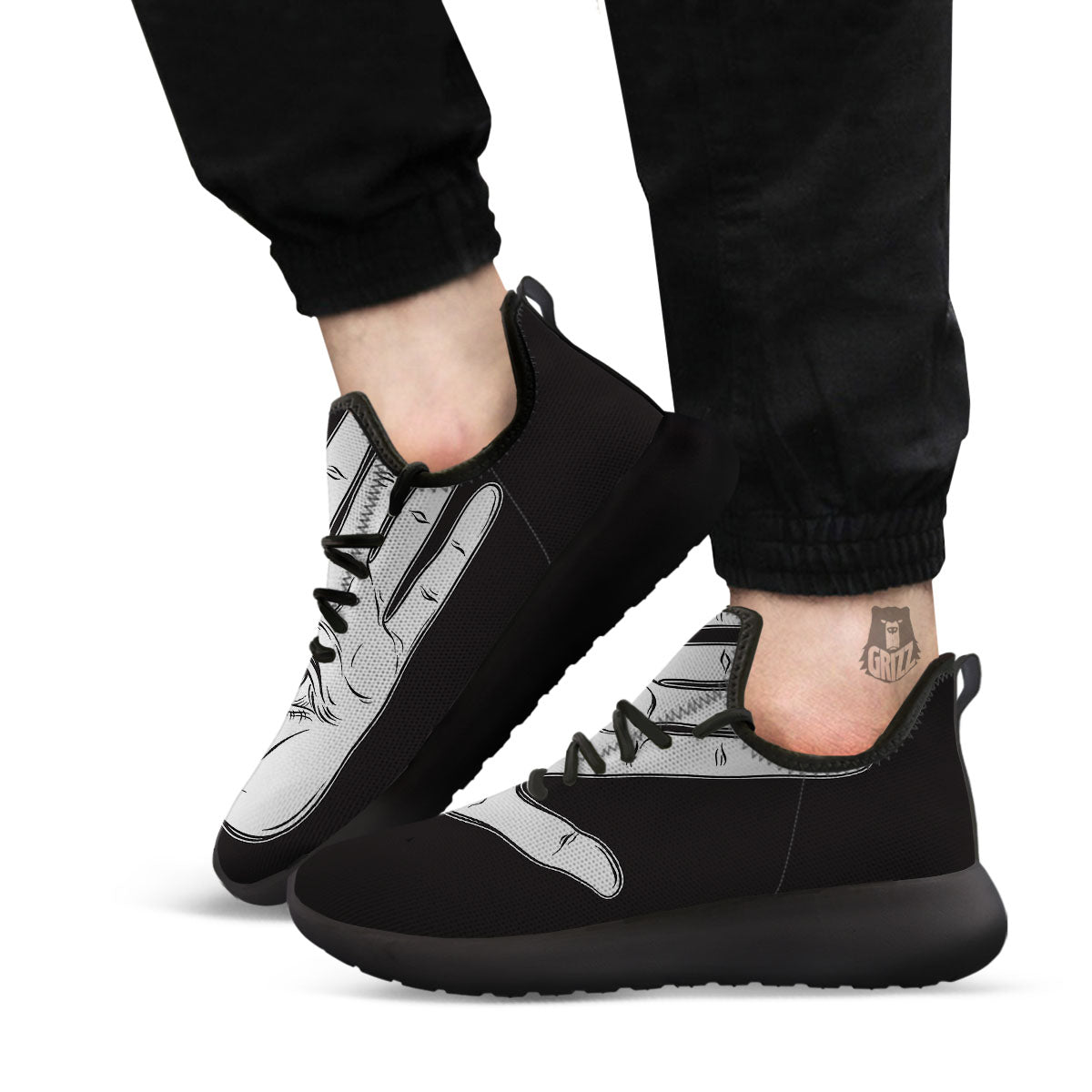 Wiccan Palmistry White And Black Print Black Athletic Shoes-grizzshop