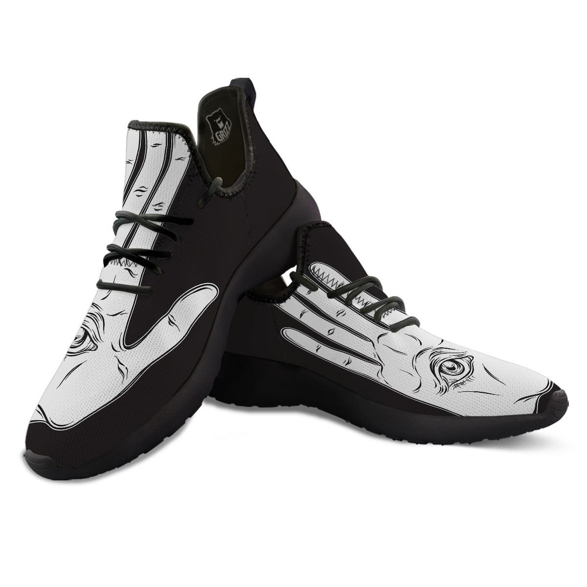 Wiccan Palmistry White And Black Print Black Athletic Shoes-grizzshop