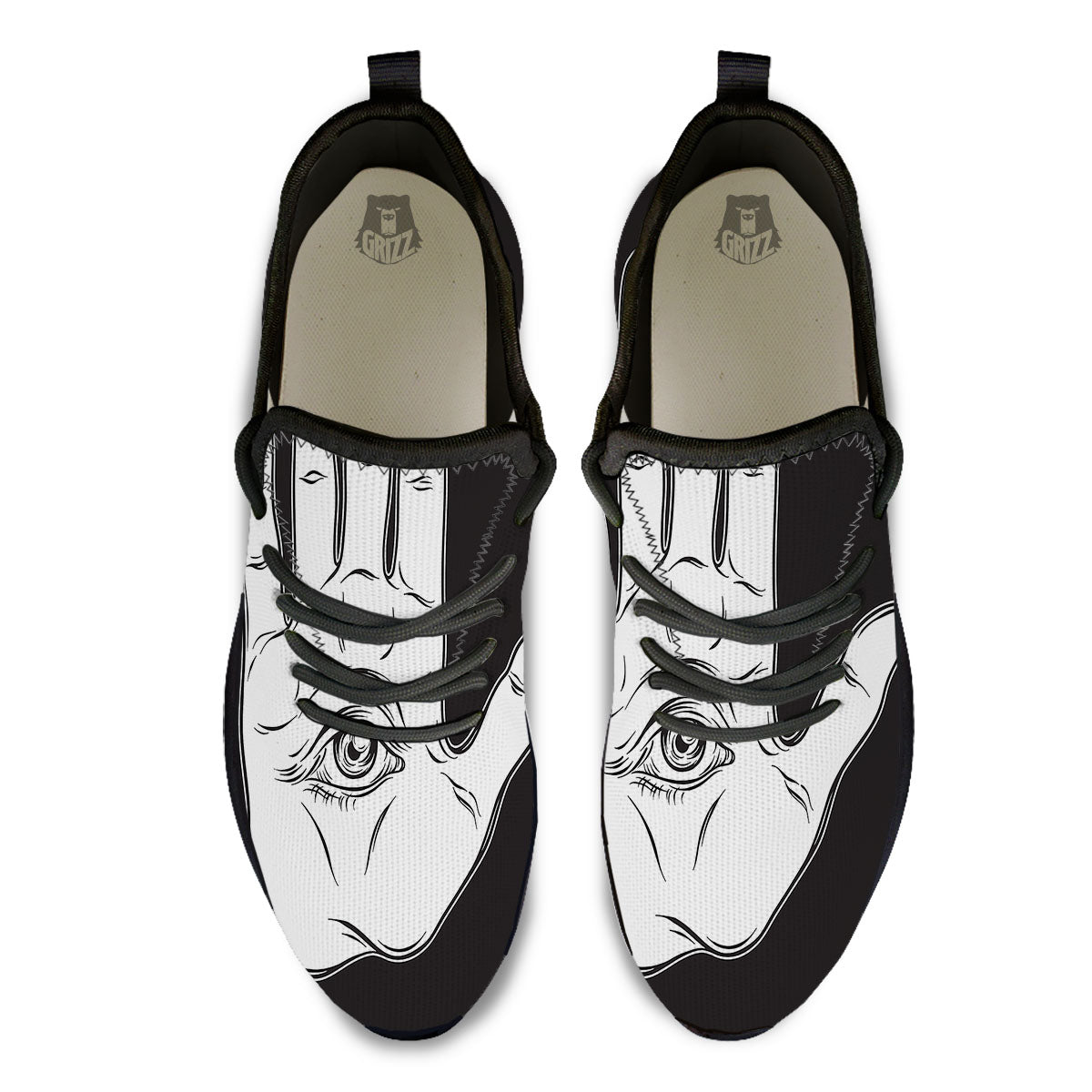 Wiccan Palmistry White And Black Print Black Athletic Shoes-grizzshop