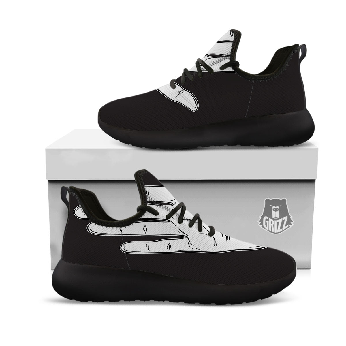 Wiccan Palmistry White And Black Print Black Athletic Shoes-grizzshop
