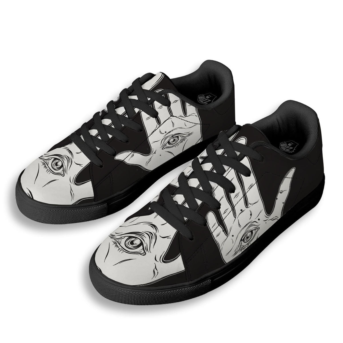 Wiccan Palmistry White And Black Print Black Low Top Sneakers-grizzshop