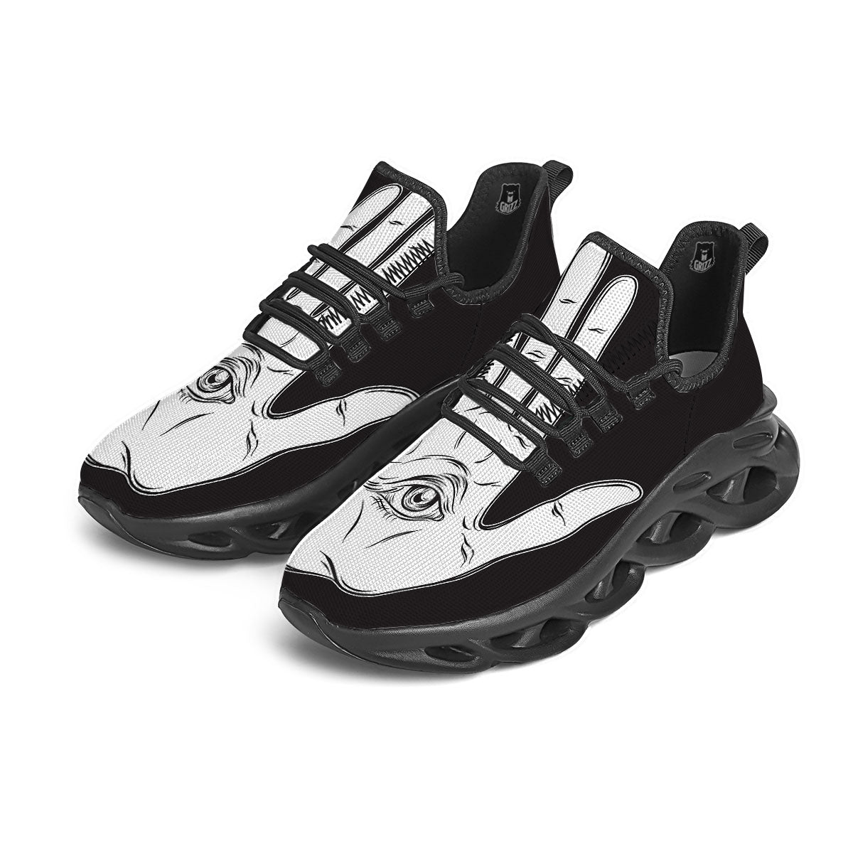 Wiccan Palmistry White And Black Print Black Running Shoes-grizzshop