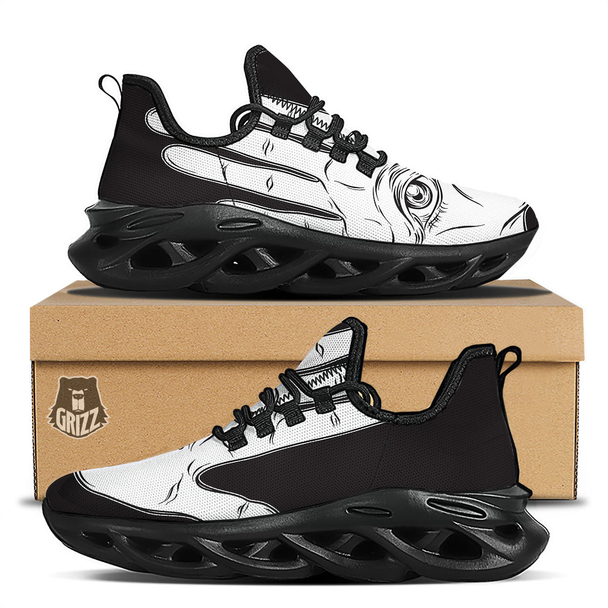Wiccan Palmistry White And Black Print Black Running Shoes-grizzshop