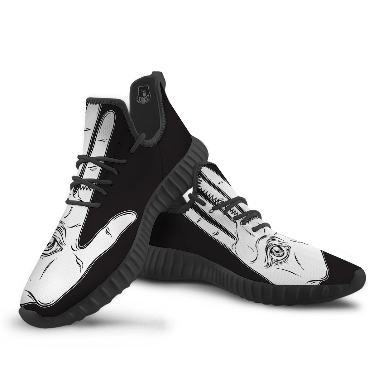 Wiccan Palmistry White And Black Print Black Walking Shoes-grizzshop